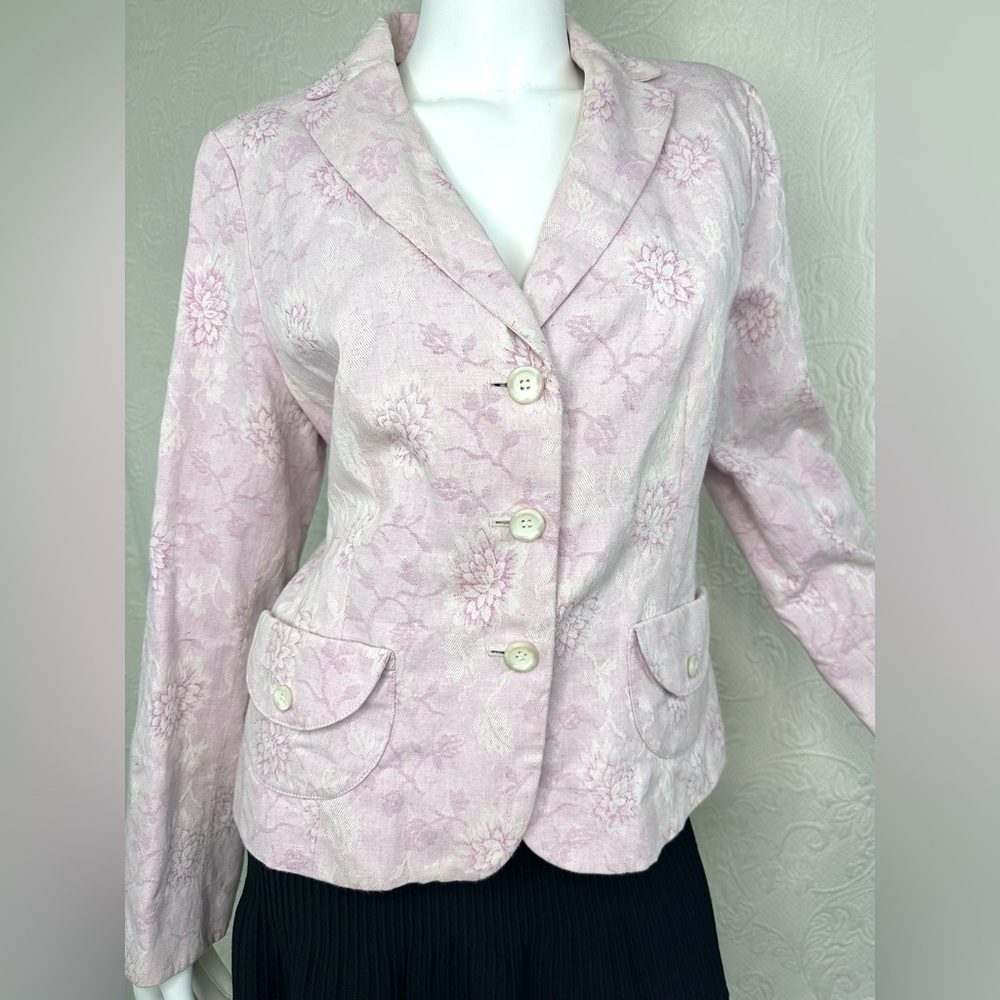 Ann Taylor Pink Floral Cotton Linen Pastel Jacquard Blazer
